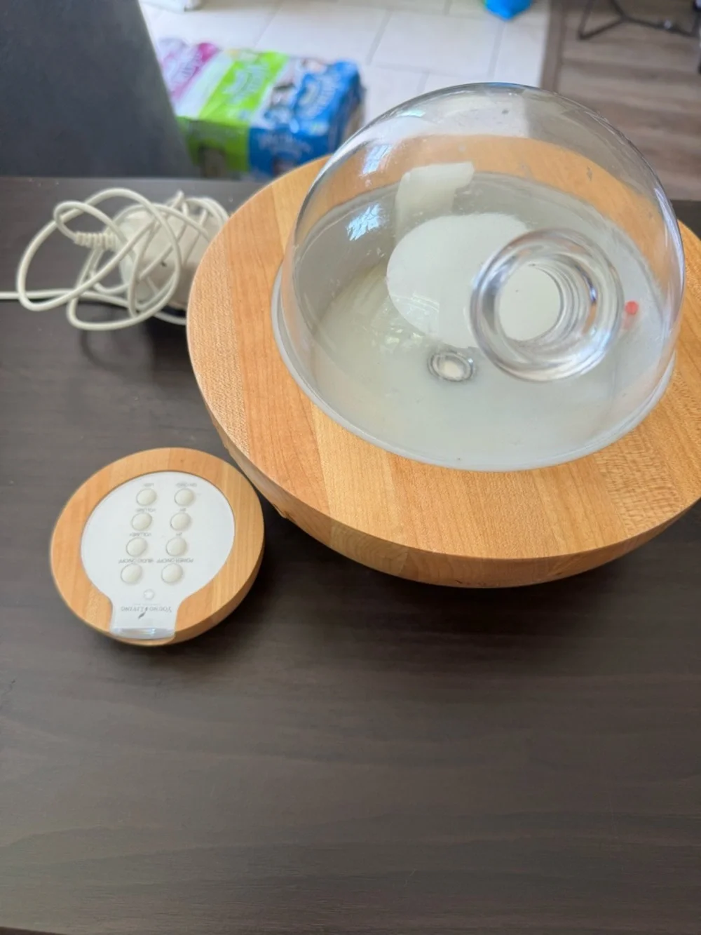 Young Living Wood-Grain Base Diffuser with Clear Glass Dome